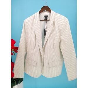 New Lane Bryant Womens Cream Striped Tailored Stretch Fit Blazer Size 26